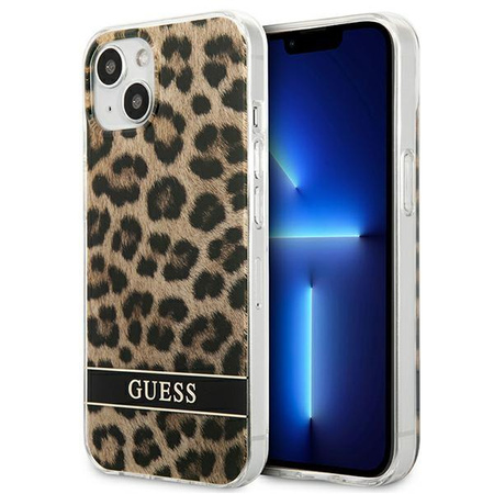 Guess Leopard Electro Stripe - pouzdro pro iPhone 13 mini (hnědé)