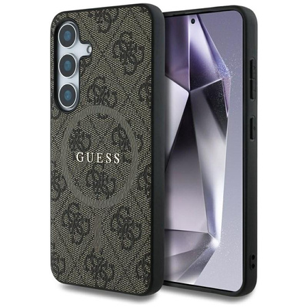 Guess Leder 4G Farbiger Ring Klassisches Logo MagSafe - Tasche für Samsung Galaxy S25 (braun)