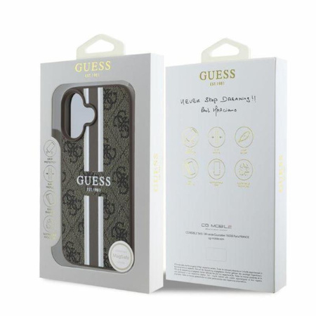 Guess 4G Gedruckte Streifen MagSafe - iPhone 16 Tasche (braun)