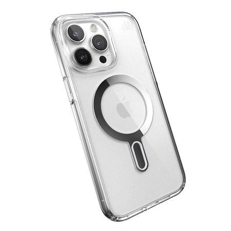 Speck Presidio Perfect-Clear ClickLock & Magsafe - iPhone 15 Pro Max Case (Clear / Chrome Finish / Serene Silver)