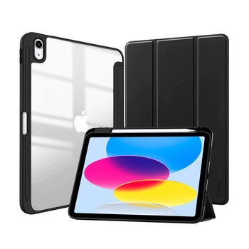 Crong PrimeFolio - tok iPad 11" (2025) / iPad 10.9" (2022) állvánnyal és Apple Pencil tartóval (fekete/átlátszó)