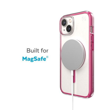 Speck Presidio Perfect-Clear with Impact Geometry + MagSafe - iPhone 14 / iPhone 13 Case with MICROBAN Coating (Clear / Digital Pink)