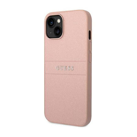 Guess Saffiano Metal Logo Stripes - iPhone 14 Plus Case (pink)
