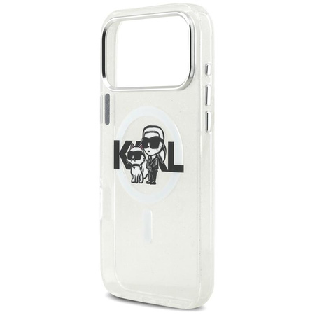 Karl Lagerfeld IML Glitter Karl & Choupette Sketch Logo MagSafe - Hülle für iPhone 17 Pro Max (transparent)