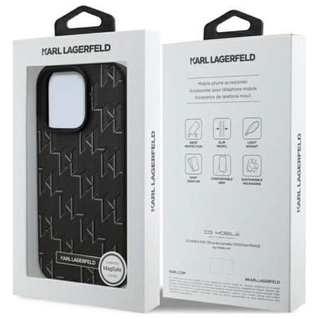 Karl Lagerfeld Leather Monogram Metal Logo MagSafe - Pouzdro pro iPhone 16 Pro Max (černé)