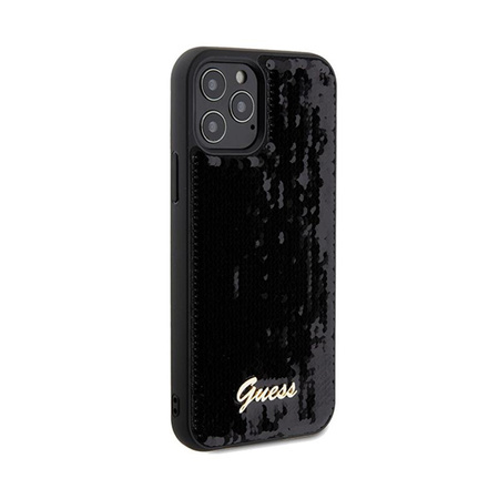 Guess Sequin Script Metal - pouzdro pro iPhone 12 / iPhone 12 Pro (černé)