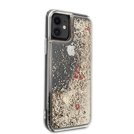 Guess Liquid Glitter Hearts - iPhone 11 tok (arany/piros)