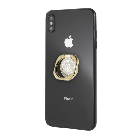 Guess Metal Ring Stand 4G - Magnetický držák na prst pro telefon s funkcí stojánku (zlatý/bílý)