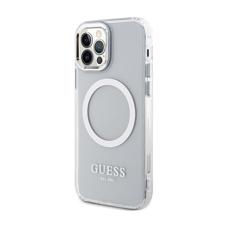 Guess Metal Outline MagSafe - iPhone 12 / iPhone 12 Pro tok (átlátszó / ezüst)
