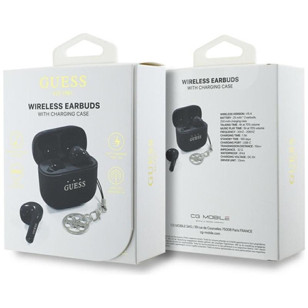 Guess fényes hatású nyomtatott klasszikus logó és báj - TWS Bluetooth fejhallgató + töltőtáska (fekete)