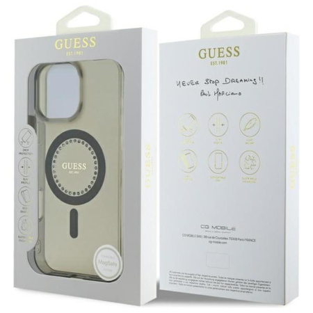 Pouzdro Guess IML Rhinestones MagSafe - iPhone 16 Pro Max (černé)