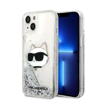 Karl Lagerfeld Liquid Glitter NFT Choupette Head - pouzdro pro iPhone 14 (stříbrné)