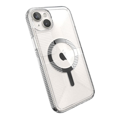Speck Gemshell Grip + MagSafe - Tasche für iPhone 15 Plus / iPhone 14 Plus (Klar / Chrom)