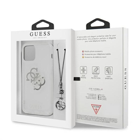 Guess 4G Big Logo Charm - pouzdro pro iPhone 12 / iPhone 12 Pro (stříbrné přívěsky)