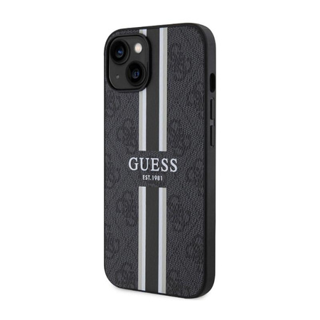 Guess 4G Coque MagSafe à rayures imprimées pour iPhone 14 Plus (Noir)