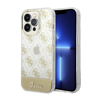 Guess 4G Stripe Script Logo Electroplated Pattern - iPhone 14 Pro Case (Gold)