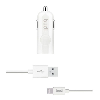 Budi - Chargeur USB pour voiture + câble Lightning (Blanc)