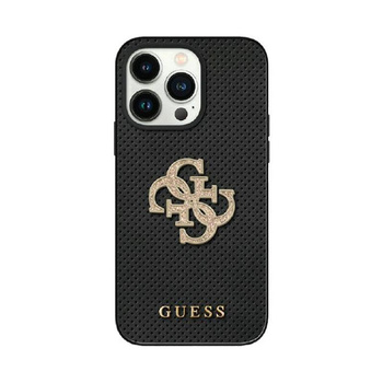 Guess Perforated 4G Glitter - pouzdro pro iPhone 15 (černé)