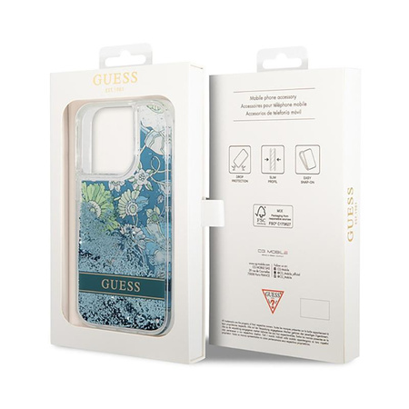 Guess Liquid Glitter Flower - iPhone 14 Pro tok (zöld)