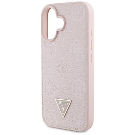 Guess Étui MagSafe pour iPhone 16, logo Triangle en tampons chauds et granuleux (rose)