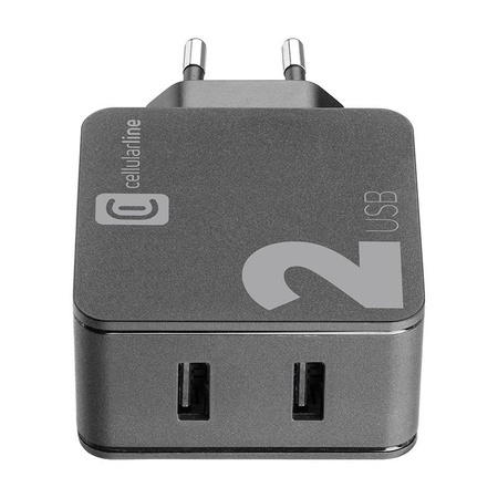 Cellularline Multipower 2 - 2x USB-A 12W + 12W mains charger (black)