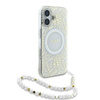 Guess IML Flowers Allover Electro avec sangle en perle Étui MagSafe - iPhone 16 Plus (blanc)