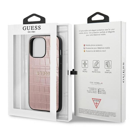 Guess Croco Stamp Lines - pouzdro pro iPhone 13 Pro (růžové)