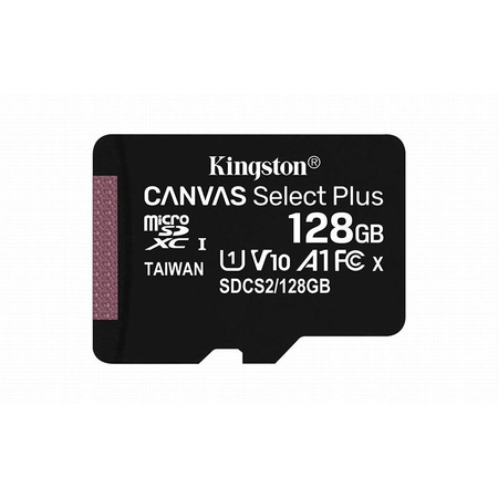 Carte mémoire Kingston Canvas Select Plus microSDXC - 128 Go A1 Class UHS-I U1 V10 100 Mo/s