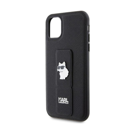 Karl Lagerfeld Gripstand Saffiano Choupette Pins - iPhone 11 Tasche (Schwarz)
