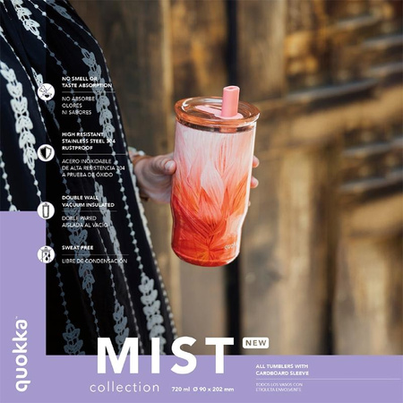 Quokka Mist - 720 ml Edelstahl-Thermosbecher mit Strohhalm (Falling Leaves)