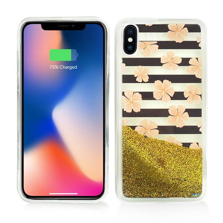 Zizo Liquid Glitter Star Case - iPhone X (Růžové květy)