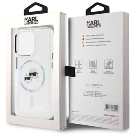 Karl Lagerfeld IML Metal Karl & Choupette Head MagSafe - Pouzdro na iPhone 15 Pro Max (bílá)