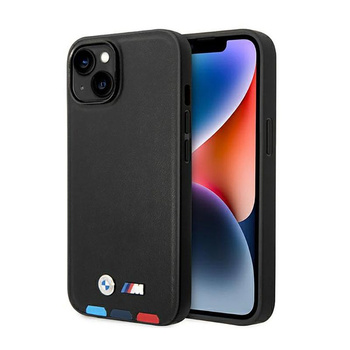 Kožené pouzdro BMW Hot Stamp Tricolor MagSafe - iPhone 14 Plus (černé)