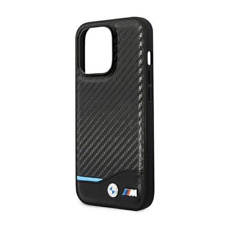 BMW Leather Carbon Blue Line - Case for iPhone 14 Pro (Black)