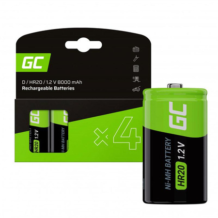 Green Cell - Wiederaufladbare Batterien 4x D R20 HR20 Ni-MH 1.2V 8000 mAh