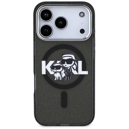 Karl Lagerfeld IML Glitter Karl & Choupette Sketch Logo MagSafe - iPhone 17 Pro tok (fekete)