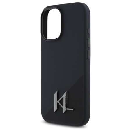 Karl Lagerfeld Silicone Shadow Metal Initial MagSafe - Coque pour iPhone 16 (noir)