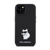 Karl Lagerfeld Silikonový kovový špendlík Choupette - pouzdro na iPhone 15 (černé)