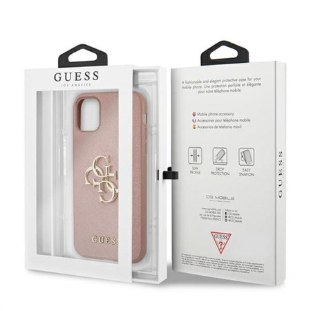 Guess Saffiano 4G Big Metal Logo - Coque iPhone 11 (rose)