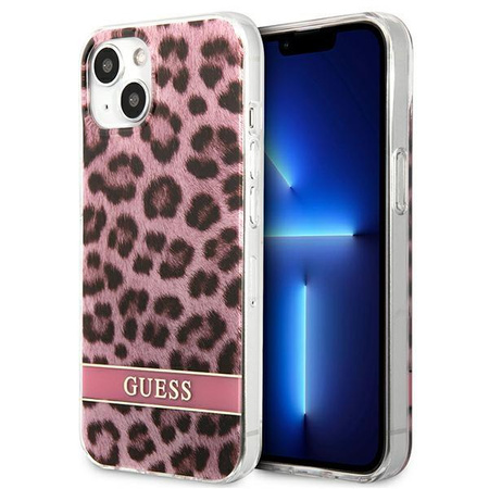 Guess Leopard Electro Stripe - iPhone 13 mini Tasche (Rosa)
