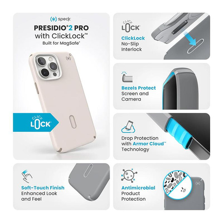 Pouzdro Speck Presidio2 Pro ClickLock & MagSafe pro iPhone 16 Pro Max (Bleached Bone / Heirloom Gold / Hazel Brown)