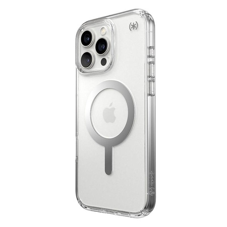 Speck Presidio Perfect-Clear MagSafe - iPhone 16 Pro Max Case (Clair / Finition chromée / Argent Serein)