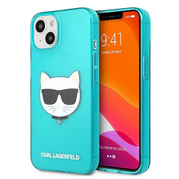Karl Lagerfeld Choupette Head - pouzdro pro iPhone 13 (fluo modrá)