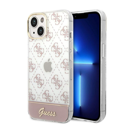 Guess 4G Stripe Script Logo Galvanizovaný vzor - pouzdro na iPhone 14 (růžové)