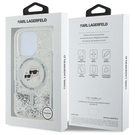Karl Lagerfeld Liquid Glitter Karl & Choupette Head MagSafe - Pouzdro pro iPhone 16 Pro Max (průhledné)