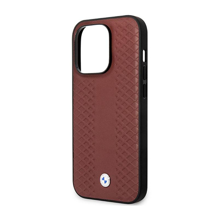 Kožené pouzdro BMW MagSafe s diamantovým vzorem - iPhone 14 Pro Max (vínové)