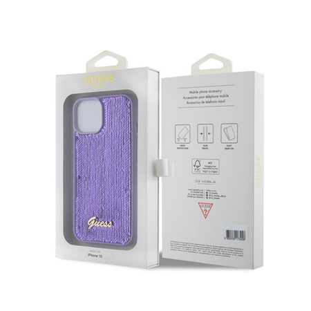 Guess Sequin Script Metal - Coque iPhone 15 (violet)