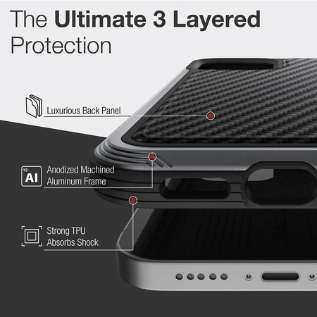 X-Doria Raptic Lux - Alumínium tok iPhone 12 Pro Max készülékhez (Cseppteszt 3m) (fekete szénszálas)