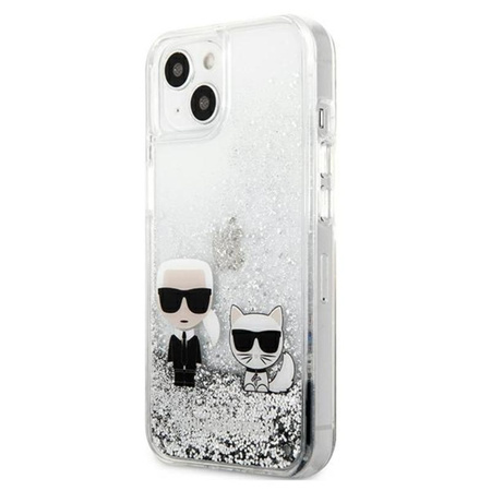 Karl Lagerfeld Liquid Glitter Karl & Choupette - pouzdro pro iPhone 13 (stříbrné)