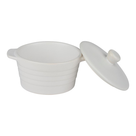 Alpina - Ceramic ovenproof dish with lid, round, 13x10 cm, 210 ml (white)